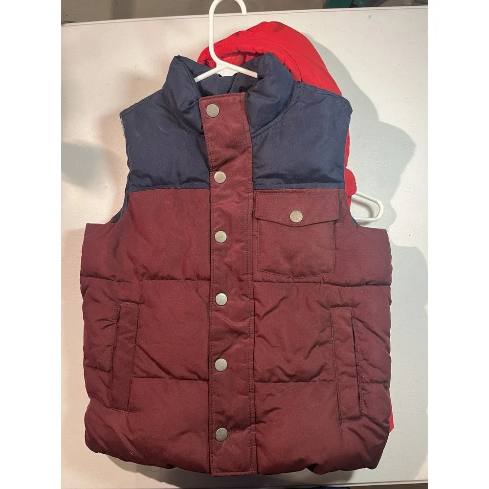 OLD NAVY Maroon and Blue Kids‎ Puffer Vest M 8 Zip and Snaps. Heavier feel